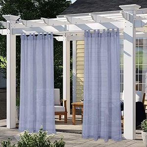 LORDTEX Burlap Linen Look Outdoor Curtain for Patio - 2 Panels Waterproof Tab Top Sheer Curtains for Pergola, Porch, Cabana and Gazebo Indoor/Outdoor Voile Sheer Drapes, 52 x 84 Inch, Navy