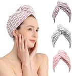 Good Nite 3 Pack Microfibre Hair Towel Wrap Super Absorbent Quick Drying Hair Turban Towels with Buttons Microfibre Towels for Women Girl Long Curly Wet Hair (Pink|Purple|Gray)