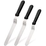 Joeji's Kitchen Offset Spatula 3pcs Stainless Steel Cake Decorating Spatula Icing Knife - Plastic Handle for Easy Grip (15cm, 20cm, 25cm)