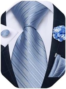 DiBanGu Mens Tie and Lapel Pin Set Silk Plaid Solid Paisley Necktie & Pocket Square Cufflinks for Wedding Party, Dusty Blue