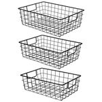 Wetheny 3 Pack Extra Large Wire Basket with Metal Handles, Metal Basket for organizers and storage, Wire Storage Baskets for Pantry, Cabinet, Fridge, Kitchen, Wardrobe, Garage, Bathroom, Black