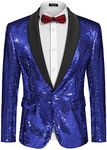 COOFANDY Men Shiny Sequin Blazer Shawl Lapel Dinner Tuxedo Wedding Party Suits Navy Blue