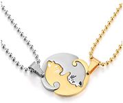 COOLSTEELANDBEYOND Pair Steel Gold Silver Matching Kitty Cat Friendship Pendant Necklace, Lovers Couples Friends(CA)