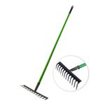 DNQ Heavy Duty 12-Teeth Garden Rake - Carbon Steel with PVC Grip for Soil and Leaf Raking, Durable and Lightweight Garden Hand Tool (Light Green)