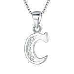 Clearine 925 Sterling Silver Initial Necklace CZ 26 Letters C Alphabet Charm Pendant Jewellery Gifts for Women Mom Girlfriend Girls Teen Anniversary Birthday Mothers Day Christmas Valentines