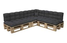 POKAR Euro Pallet Quilted Pillow - Set of 8: Seat Cushion 120 x 80cm + Back Cushion 120 x 40cm, Garden Pillows Sofa, Patio, Without Pallets, Anthracite