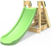 Rebo® Free Standing Garden Wave Slide with Wooden Platform - 4FT (120cm) Slide Light Green | OutdoorToys | Garden Slide Children | Kids Garden Furniture | Garden Toys | Slides for Kids