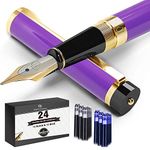 Dryden Designs Fountain Pen - Medium Nib | Includes 24 Ink Cartridges (12 Black 12 Blue) and Ink Refill Converter | Calligraphy Pen, Consistent Writing, Smooth Flow -Decadent Purple