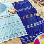 Catherine Lansfield Rainbow Cotton 75x150cm Beach Towel Pair Blue/Navy