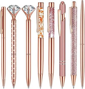 Taicols Rose Gold Ballpoint Pen Set, 8 pcs Metal Ballpoint Pens, Liquid Sand Glitter Pen, Crystal Diamond Pen, Black Ink Gel Pens, Ball Point Pen Gifts for Wedding Office Rose Gold Desk Supplies