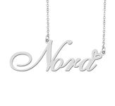 Silver Nora Name Necklace Heart Charm Pendant Stainless Steel Mother Day Jewelry for Best Friends Familys 16"