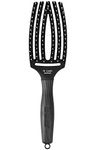 Fingerbrush Combo Medium - Styling Hair Brush for Dry & Detangled Medium Hair - Curved Head Scalp Massage - Boar & Nylon Bristles for Natural Shine - Fine, Medium & Thick Hair - Black