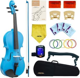 Crafteem 1/2 Fiddle Blue Colored Premium Violin Outfit for Beginners Adults Kids With 5 Color Fingering Tape- Handcrafted Student Beginner Violin. (Blue, 1/2)