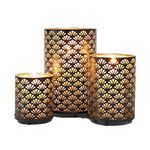 JHY DESIGN Metal Hurricane Candle Lanterns, Set of 3 Pillar Candleholder Vintage Candlestick Holders Retro Centerpieces for Home Wedding Party Indoor Garden Balcony Living Room Dining Table