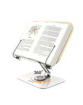 Amasrich Book Stand for Reading, Adjustable Holder with 360° Rotating Base & Page Clips, Foldable Desktop Ricer for Cookbook,Sheet Music,Laptop,Recipe,Textbook,Hands Free,Wood,Aluminium