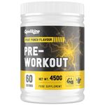 Pre Workout Powder - 450g - Energy Supplement with Beta-Alanine, Creatine, Caffeine, L-Carnitine, BCAAs & Taurine - Fruit Punch Flavor - for Maximum Performance & Endurance (60 Servings (Pack of 1))