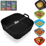 Square Silicone Air Fryer Liners - 9 Inch Reusable Air Fryer Pot - Air Fryer Accessories - Air Fryer Inserts for 6 to 9 QT for Oven Microwave Accessories (1 Pcs Black)