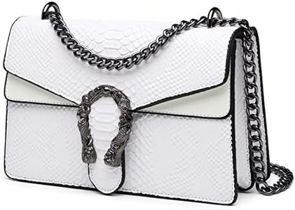 MYHOZEE Crossbody Bags for Women - Snake Printed Clutch Purses Leather Shoulder Bags Chain Strap Evening Handbags White