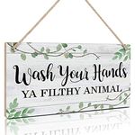 TOARTi Wash Your Hands Ya Filthy Animal Sign,Funny Green Bathroom Wooden Hanging Wall Art, Green Plant Wood Plaques for Kitchen Toilet Home Bathroom Room Signs Decor for Home(6''x 11'',Ready to Hang)