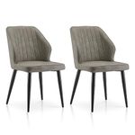 TUKAILAi Dining Chairs Set of 2, Grey Faux Leather Padded Kitchen Chairs with Backrest and Metal Legs, Leisure Accent Chairs for Home Living Room Lounge Bedroom Office