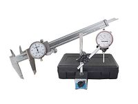 Accusize Industrial Tools 0-1'' Dial Indicator plus a Magnetic Base and a 6'' Stainless Dial Caliper, P920-s216+eg00-1038