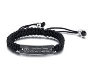 VNOX Custom Engraving Handmade Braided Rope Adjustable Medical Alert ID Bracelet Fits Adults & Kids,5.9-9 Inches (Black-10mm-6.7-11.4 inches, epilepsy)