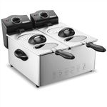 MONZANA® Stainless Steel Double Deep Fryer 2 x 3 Litre | 2kW Dual Basket with 6 Litre Oil Capacity | 2000 Watts | Removable Dishwasher Safe Oil Container | Adjustable Temperature