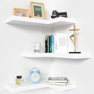 NATURE'S SOURCE Corner Floating Shelves with Invisible Brackets, Corner Shelves Wall Mounted Set of 3, Wall Shelves for Bedroom Bathroom Kitchen Living Room Office- Modern Style 17" x 6" (White)