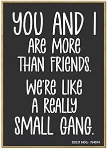 Honey Dew Gifts, You and I are More Than Friends We're Like a Really Small Gang, 2.5 Inches by 3.5 Inches, Made in USA, Locker Decorations, Refrigerator Magnets, Funny Magnet, Friends Themed Gifts