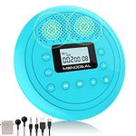 MONODEAL CD Player Portable, Rechargeable CD Player with Speakers, Walkman CD Player for Car and Home, Kids, Anti-Skip CD Player with Headphones(Cyan-Blue)