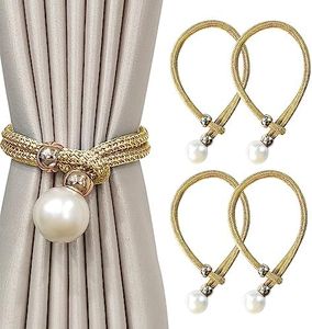 MAJOYLIFE Curtain Tie Backs 4 Pack,Big Pearl Curtain Straps Outdoor for Home and Office Decoration (Gold)