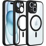 Amozo Mag-Safe Case Compatible for iPhone 15 Cover | Transparent Ultra Hybrid Drop and Camera Protection Back Cover Case Compatible for iPhone 15 (Black, for iPhone 15)