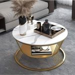 AAFIYA HANDICRAFTS Round Coffee Table Living Room Decor Center Table Marble Finish with Storage. The Table Feature MDF Marble Finishing Tabletop.