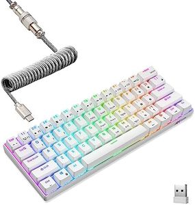 RK ROYAL KLUDGE RK61 60% Mechanical Keyboard with Coiled Cable, 2.4Ghz/Bluetooth/Wired, Wireless Bluetooth Mini Keyboard 61 Keys, RGB Hot Swappable Brown Switch Gaming Keyboard with Software - White