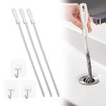 Ungfu Mall 3Pcs Sink Cleaning Brush, 45cm Drain Snake Sink Unblocker Tool Sewer Cleaning Hook with 3 Pcs Sticky Hooks Drain Unblocker Tools for Sink, Bath Plug and Sewer