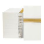 PEACHICHA Disposable Dinner Napkins, Guest Hand Towels, Linen Feel Dinner Napkins, Cloth Like Napkins for Party, Dinner, Bathroom, Soft, Thcik, Absorbent, Big Size, Gold Stripe 100 Pack