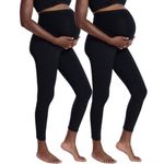 Motherhood Maternity Women's Essential Stretch Secret Fit Belly Leggings XS-3X Available in 1 Pack & 2 Packs, Black/Black 2 Pack, 3X