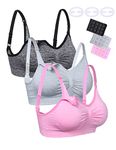 Sykooria 2/3 Pack Women's Maternity Bra Wirefree Breastfeeding Bra Removable Pads Nursing bra Seamless Bralette with Extra Extenders & Clips, Black+Grey+Pink, L