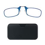 ThinOptics Reading Glasses 1.00 Blue Frames With Universal Pod Compact Case - Ultra-light Foldable Rectangular Glasses - Clip-on Nose - 1.00 Strength With Flex-Fit Technology