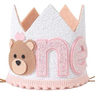 Agkvw 1st Birthday Teddy Bear Crown for Girls - Little Bear Hat, One Happy Camper Decor