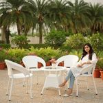 CORAZZIN Garden Patio Seating Chair and Table Set with Glass Balcony Outdoor Furniture with 1 Tables and 4 Chair Set (White) - Rattan, 63.5 Cm