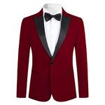 Mens Suits Blazer Slim Fit Velvet One Button Suit Tuxedo Jacket , Red, M