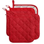 5Pcs Terry Cloth Pot Holders for Kitchen Heat Resistant, 7 x 7 Inch Insulated Oven Square Hot Pads, Potholders Sets for Kitchen Cooking and Baking (Red)