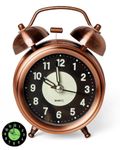 RUCON Loud Alarm Clock for Heavy Sleepers Adults, Metal 4 Inches Twin Bell AAA Battery Operated with Backlight Alarm Clocks for Students Decoration Bedroom/Office (Copper Radium)