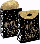 Big Dot of Happiness New Year’s Eve - Gold - New Years Eve Gift Favor Bags - Party Goodie Boxes - Set of 12