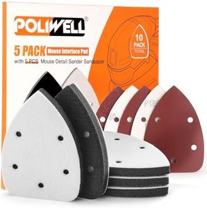 POLIWELL 5 Pack Mouse Sanding Interface Pad Hook and Loop, Triangle Sanding Pad with 5 Holes, Mouse Sander Sandpaper Backing Pad Come with 5P Mouse Sander Sandpaper (40-240 Grits) for Detail Sanding