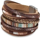 ETHEL Leather Wrap Bracelets for Women, Boho Leopard Multi-Layer Crystal Beads Cuff Bracelet Jewelry