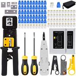 LEATBUY RJ45 Crimping Tool Kit for CAT5 CAT6 Crimp, Professional Maintenacnce Lan Cable Tester Network Repair Tool Set Punch Down Wire Crimper Wire Connector Stripper Cutter(Black)