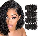 Fashionline Deep Wave, 8 4 Bundles: Fashion Line Brazilian Body Wave Water Deep Funmi Curly Weave Human Hair Bundles Spiral Curl Unprocessed Bob Short Loose Natural Black (Deep Wave, 4 Bun