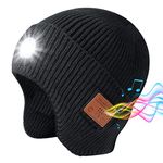 TOUCH TWO Mens Gifts Bluetooth Beanie with Light, Built-in Wireless Headphones & Stereo Speakers - USB Rechargeable Bluetooth Hat | Cool Gadgets Stocking Stuffers Gifts for Men Women (Black, Adult)